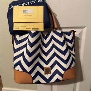Dooney & Bourke Blue and White Chevron Brenna -NEW with tags, card and dust bag